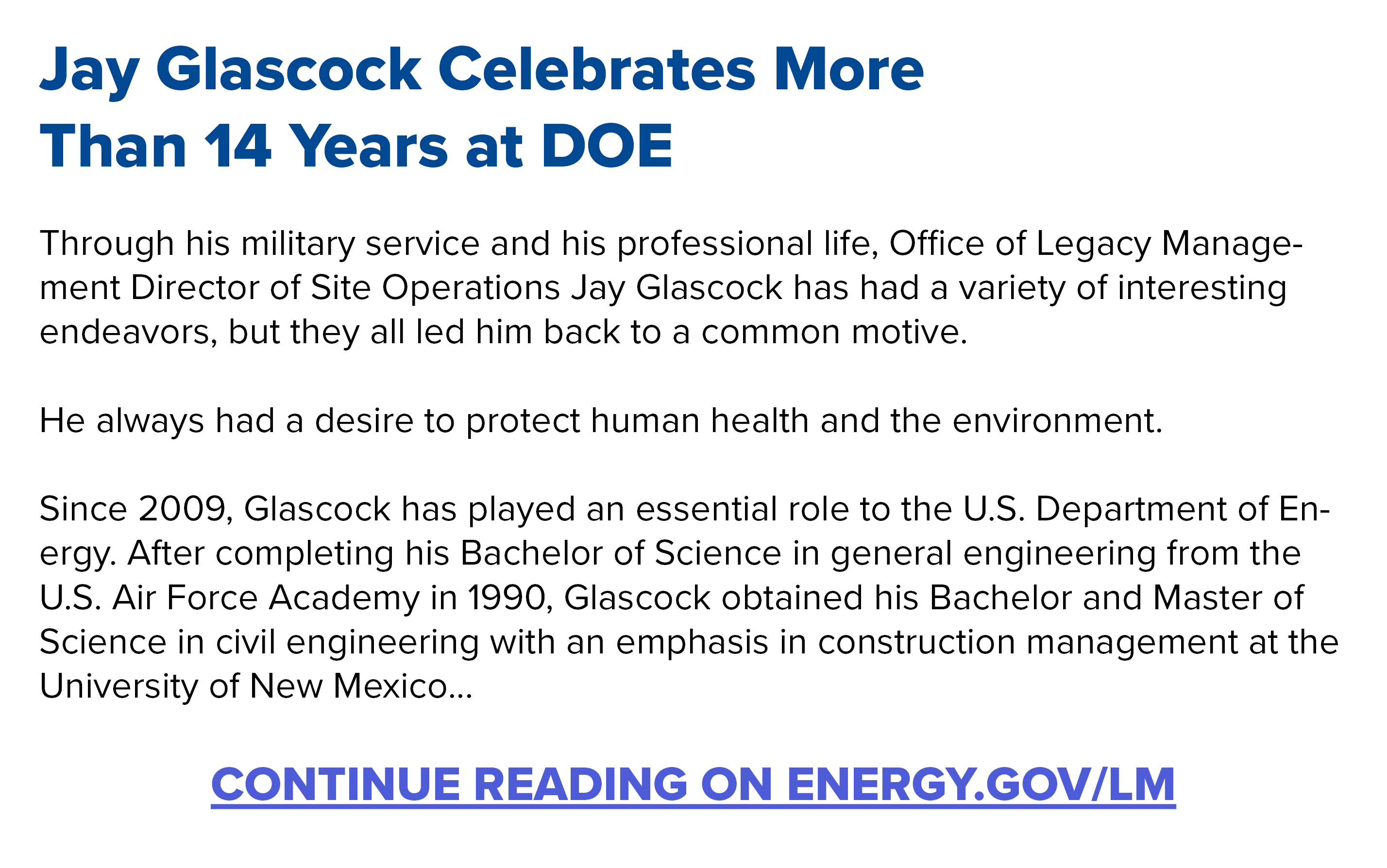 Jay Glascock Celebrates More Than 14 Years at DOE Through his military service and his professional life, Office of L...