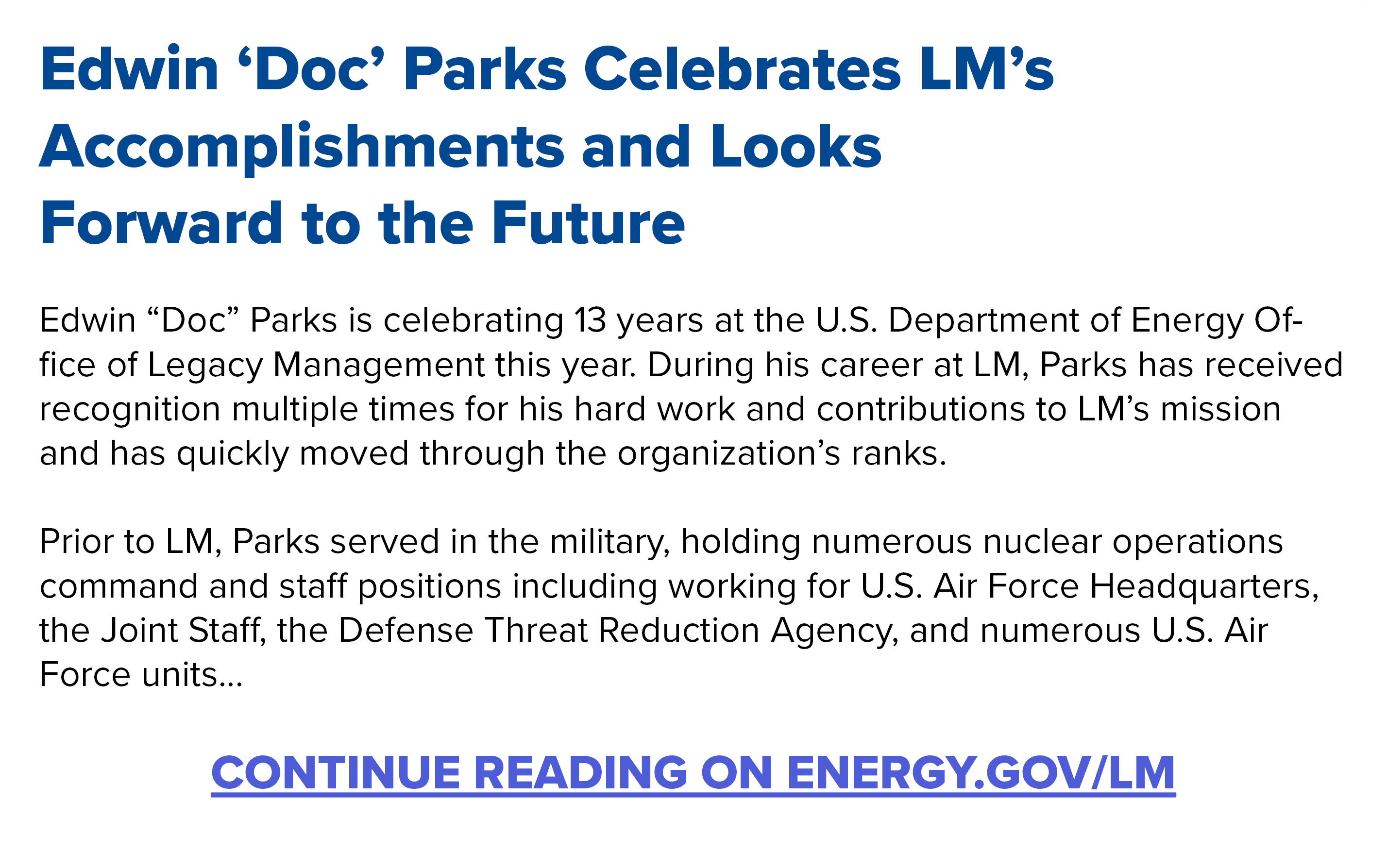 Edwin ‘Doc’ Parks Celebrates LM’s Accomplishments and Looks Forward to the Future Edwin “Doc” Parks is celebrating 13...