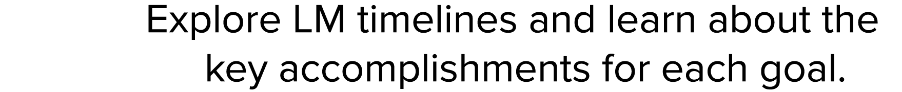 Explore LM timelines and learn about the key accomplishments for each goal.