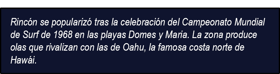Rinc n se populariz tras la celebraci n del Campeonato Mundial de Surf de 1968 en las playas Domes y Maria. La zona ...