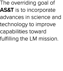 The overriding goal of AS&T is to incorporate advances in science and technology to improve capabilities toward fulfi...