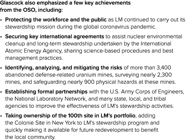 Glascock also emphasized a few key achievements from the OSO, including: • Protecting the workforce and the public as...
