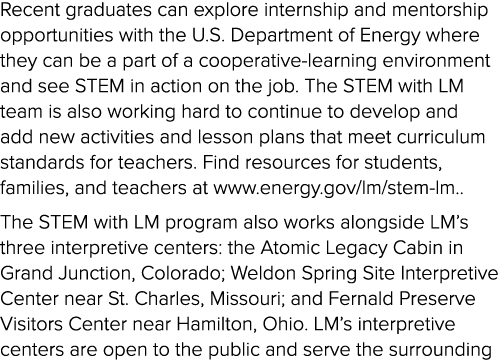 Recent graduates can explore internship and mentorship opportunities with the U.S. Department of Energy where they ca...