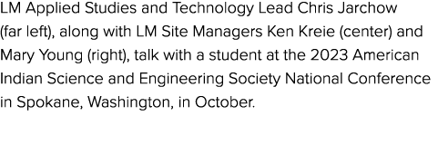 LM Applied Studies and Technology Lead Chris Jarchow (far left), along with LM Site Managers Ken Kreie (center) and M...